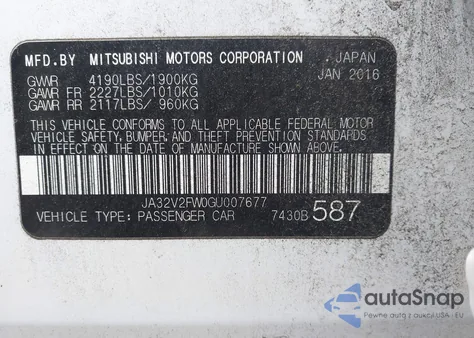 2016 Mitsubishi Lancer Sel из США, поврежденный, VIN JA32V2FW0GU007677